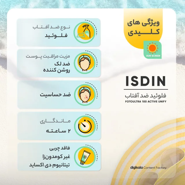 کرم ضدآفتاب بدون رنگ ایزدین SPF50 مدل FOTOULTRA 100 ACTIVE UNIFY ‌مناسب انواع پوست، حجم 50 102686626